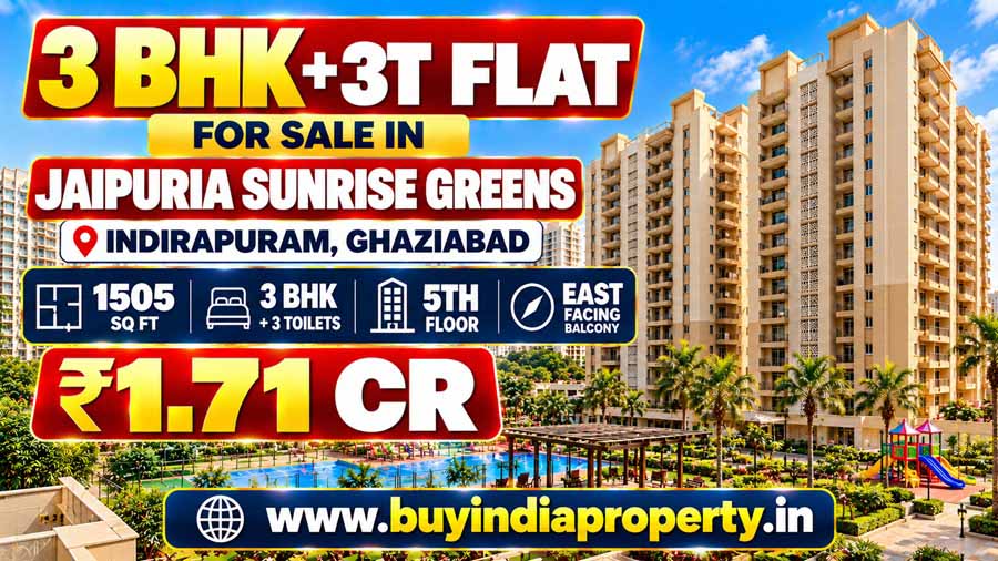 3 BHK + 3T Flat for Sale in Jaipuria Sunrise Greens, 505 | 1505 Sq Ft | East-Facing Balcony