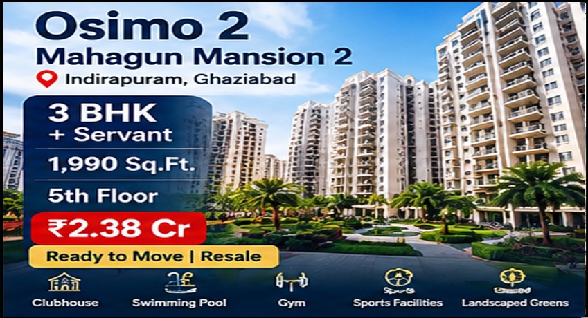 3 BHK + Servant Ready-to-Move Flat in Osimo 2, Mahagun Mansion 2, Indirapuram