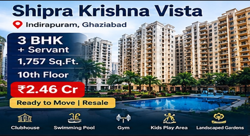 3 BHK + Servant Resale Flat in Shipra Krishna Vista, Indirapuram