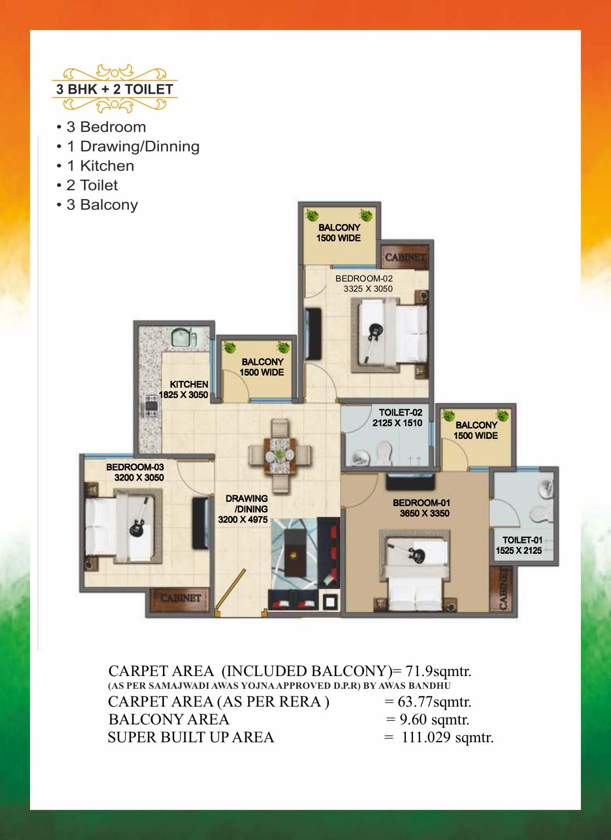 3 BHK Flat in Mehak Jeevan, Raj Nagar Extension, Ghaziabad – 1090 Sq. Ft.