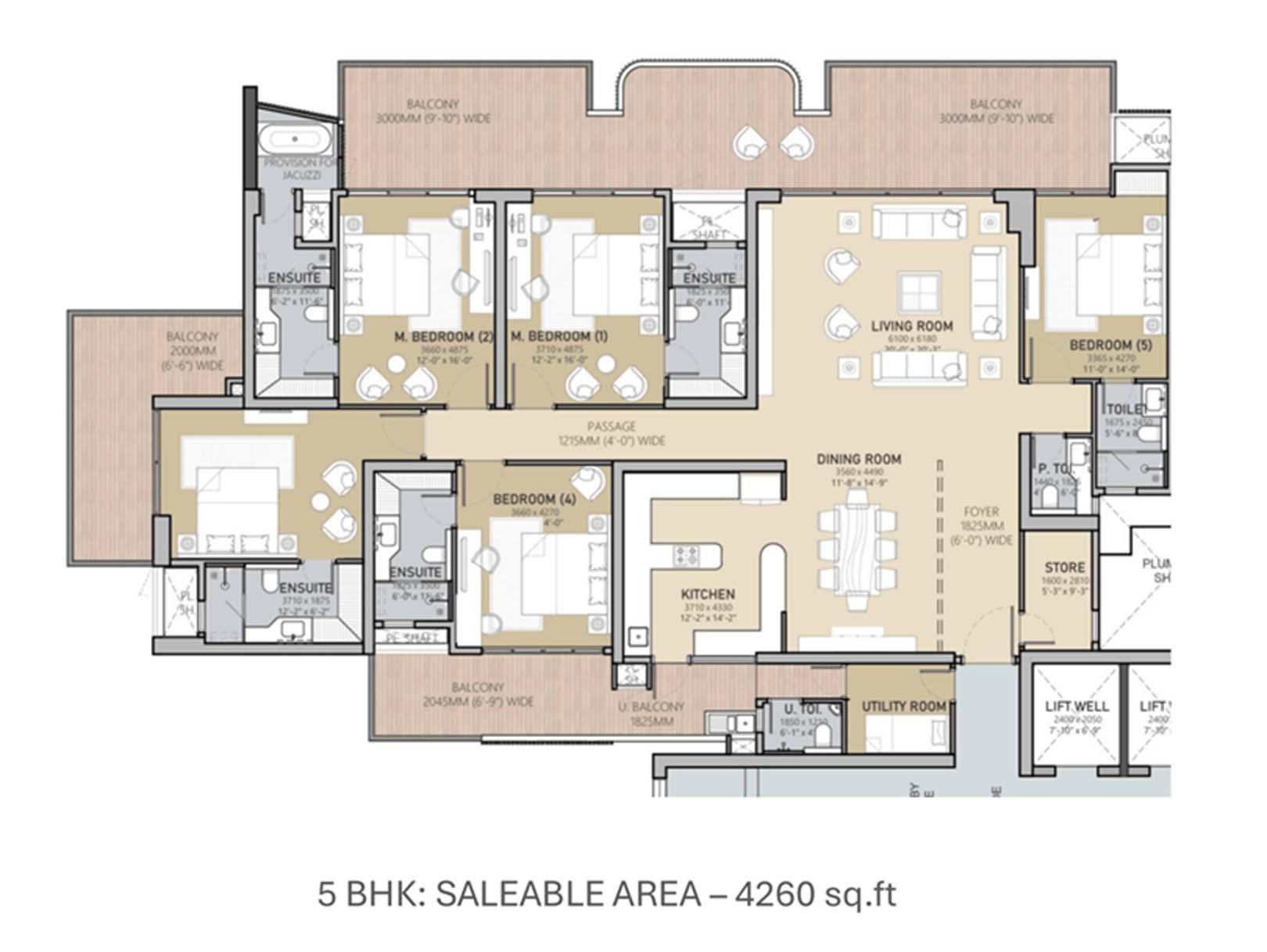5 BHK Presidential Apartment in SVP Gulmohar, Wave City, Ghaziabad – 4260 Sq. Ft.